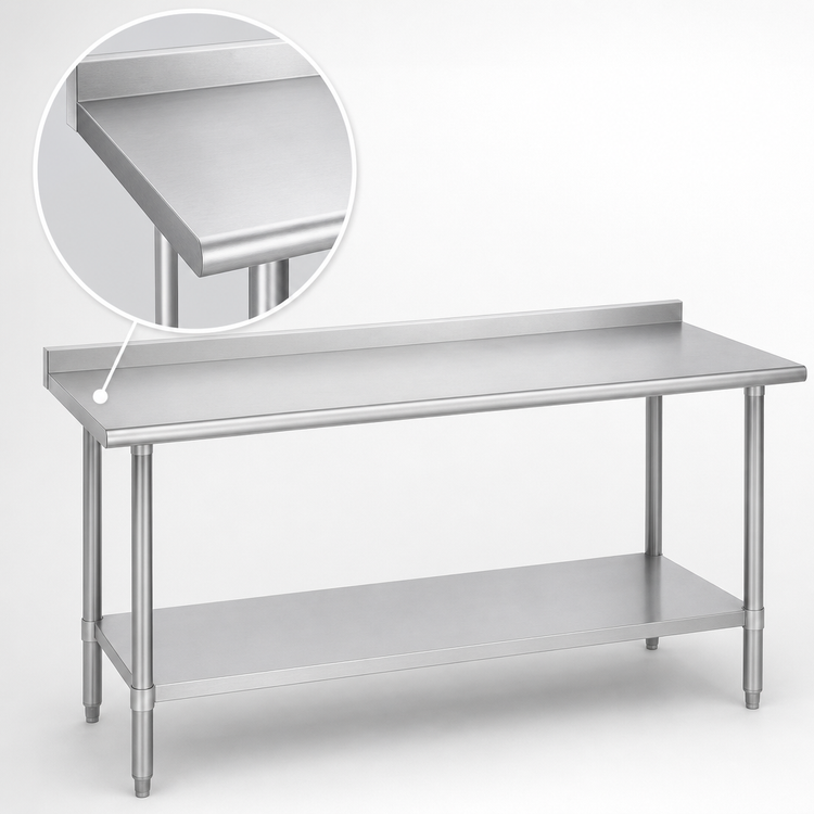 Product image #3 for Duke 72 Inch x 36 Inch Stainless Steel Work Table with 1-1/8 Inch Riser and Undershelf