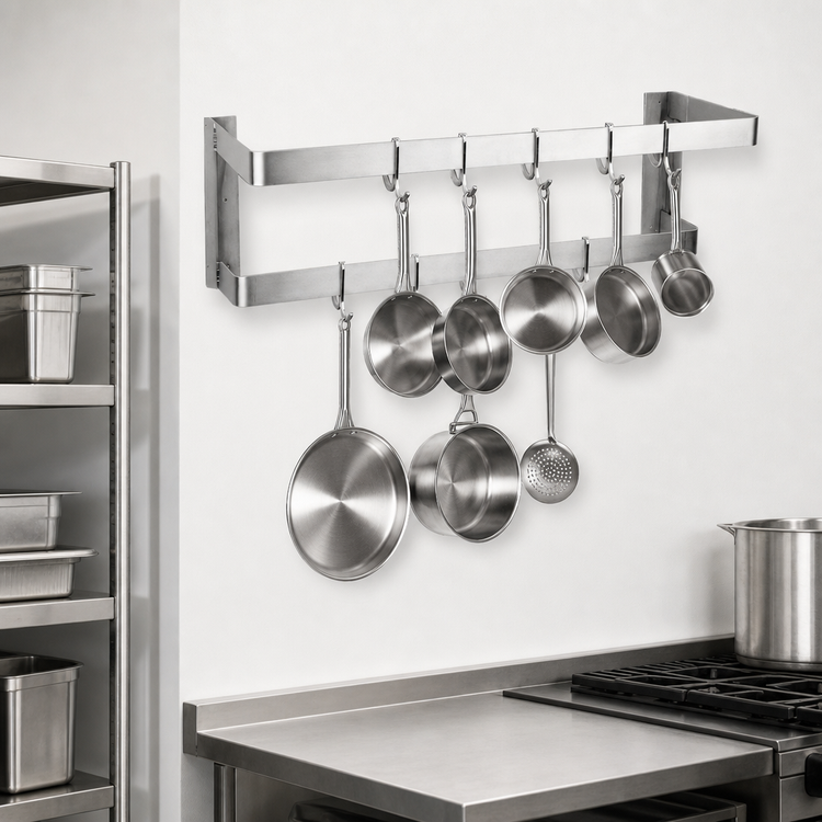 Product image #3 for Steel Works Stainless SW-60 Wall-Mount Double-Bar Stainless Steel Pot Rack, 60 Inch