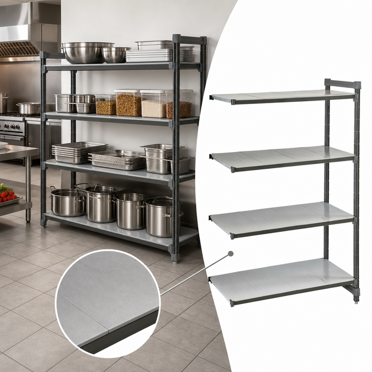Product image #3 for Cambro Camshelving Basics Plus 30"W x 21"D x 84"H 4-Shelf Solid Polymer Add-On Shelving Unit, Brushed Graphite