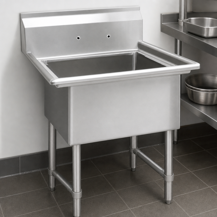 Product image #3 for BK Resources One-Compartment No-Drainboard Stainless Steel Compartment Sink with 24 x 24 x 14 Inch Bowl and 10 Inch Backsplash