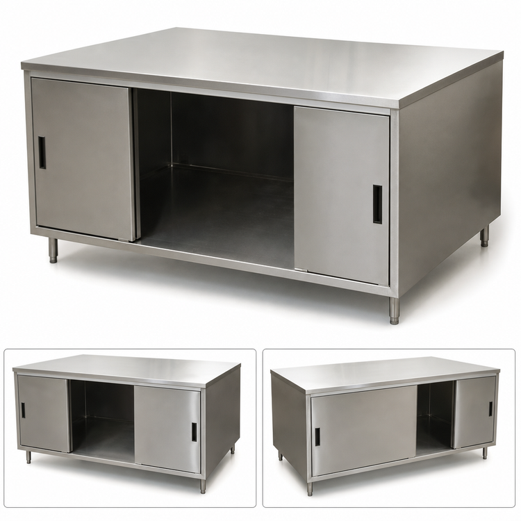 Product image #3 for Dual Access Stainless Steel Enclosed Work Table with Cabinet Base and Sliding Doors, 72 x 24 Inches
