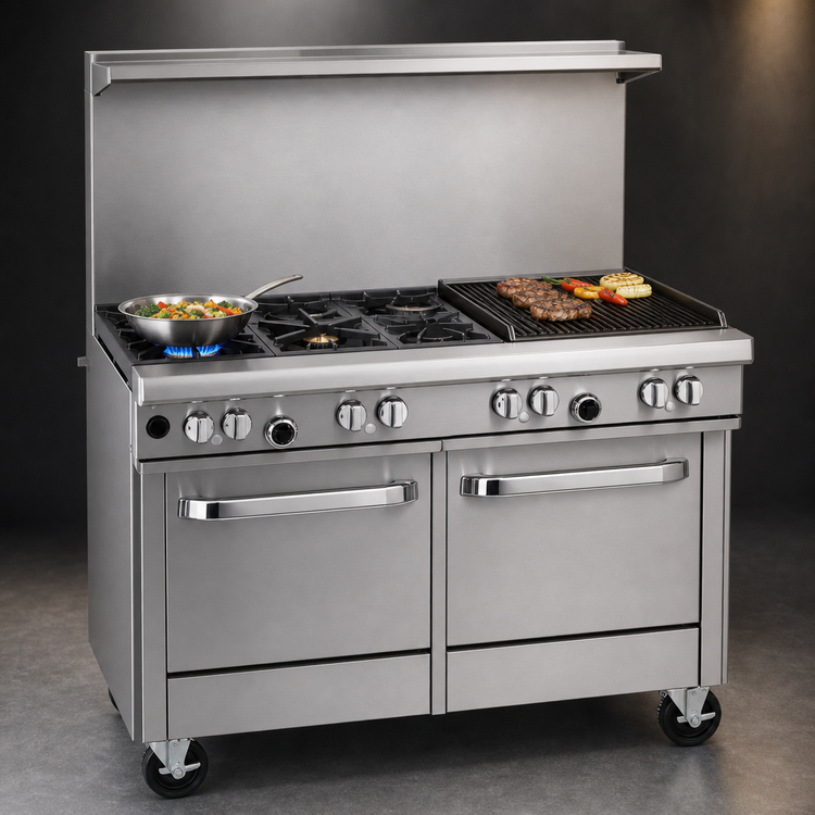 Product image #3 for Southbend Ultimate 48-Inch Gas Restaurant Range with 36-Inch Charbroiler and Double Space Saver Ovens