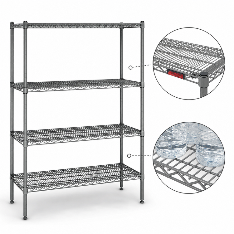 Product image #4 for Eagle Group Valu-Master Double-Mat Wire Shelving Starter Unit, 4-Tier, 60W x 24D x 63H, Gray Epoxy Finish