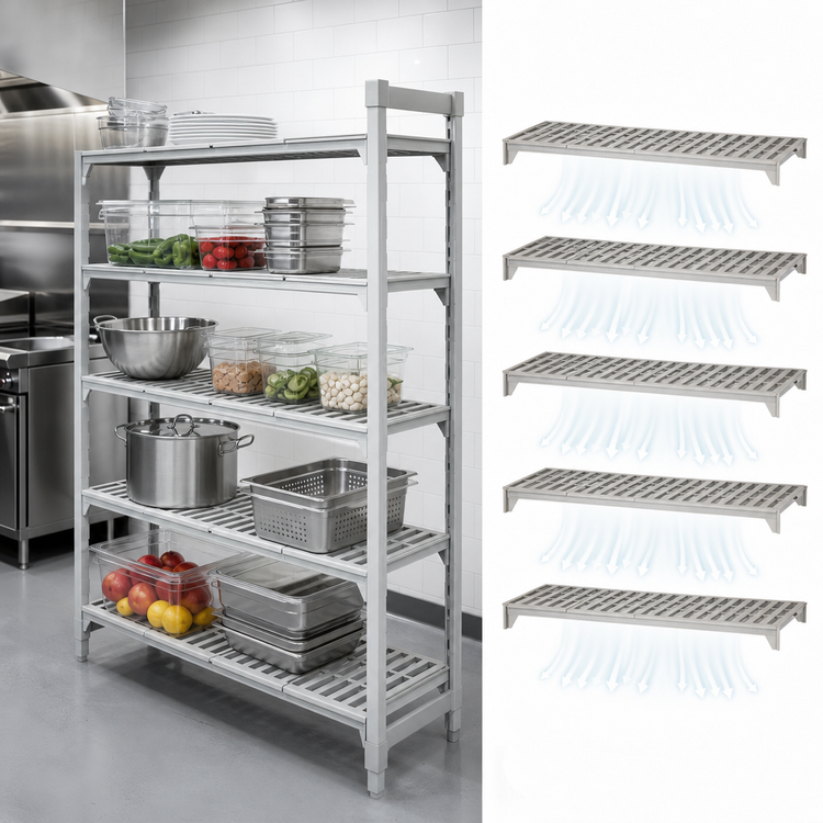 Product image #4 for Cambro Camshelving Premium 5-Shelf Vented Polymer Add-On Shelving Unit, 24" Deep x 42" Long x 64" High, Speckled Gray