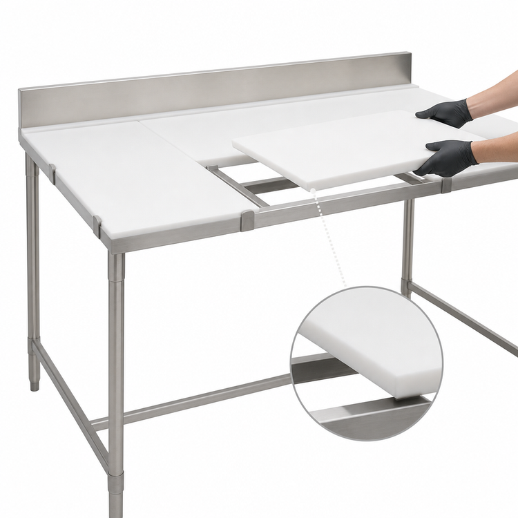 Product image #3 for Eagle Group 108 Inch x 24 Inch Poly Top Cutting Table with Removable Stainless Steel Backsplash