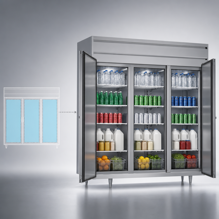 Product image #3 for Beverage Air P-Series Three-Section Reach-In Refrigerator with Three Solid Lockable Doors