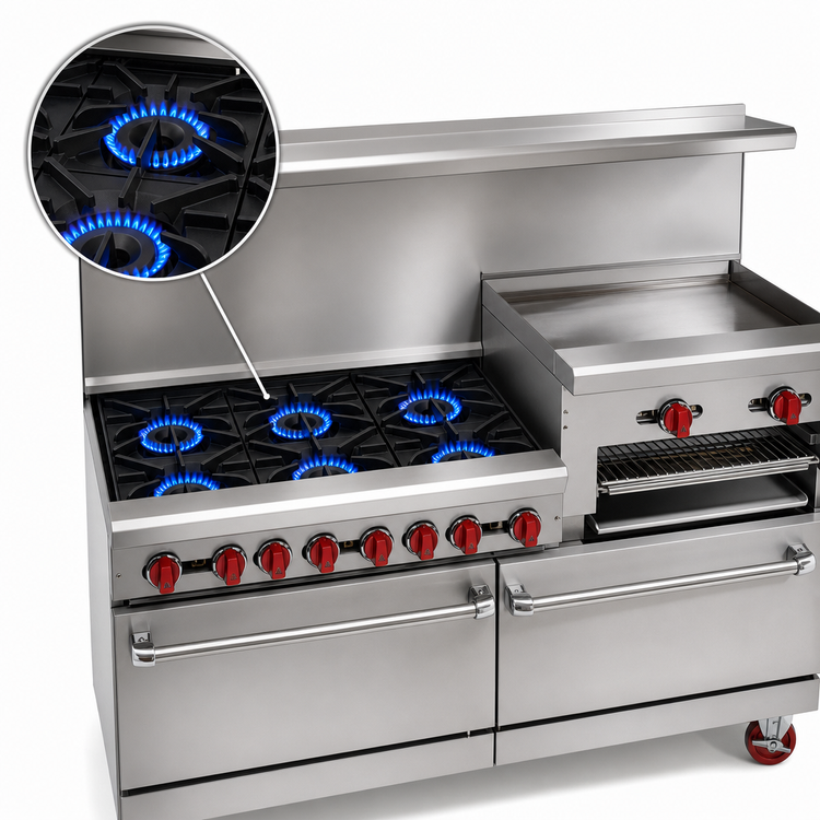 Product image #3 for American Range 36-Inch Commercial Gas Range with 4 Open Burners, 12-Inch Raised Griddle/Broiler and 26-1/2-Inch Convection Oven
