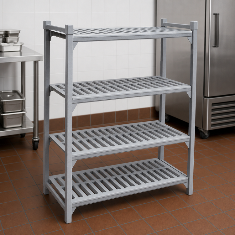 Product image #4 for Cambro Camshelving Premium 4-Shelf Vented Polymer Shelf Kit, 24 x 18 Inches, Speckled Gray