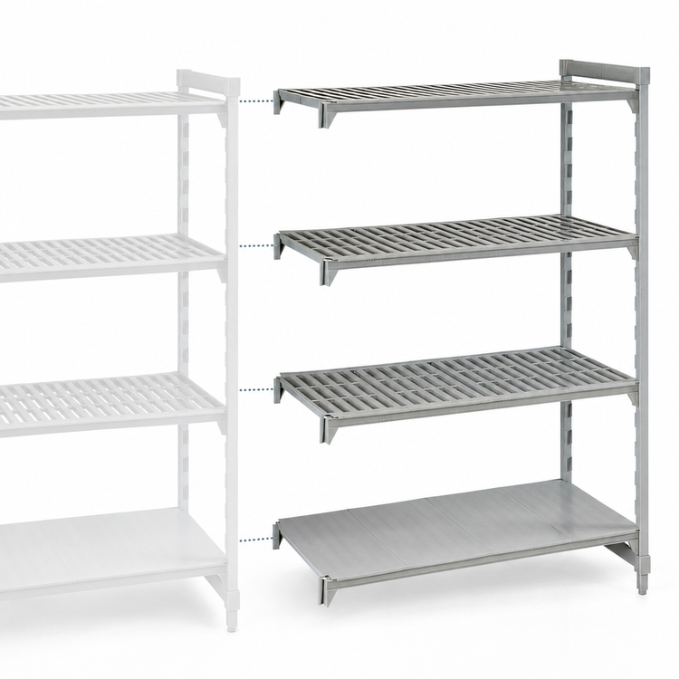 Product image #4 for Cambro Camshelving Premium 4-Shelf Vented Polymer Add-On Shelving Unit, 18 x 48 x 72 Inches, Speckled Gray