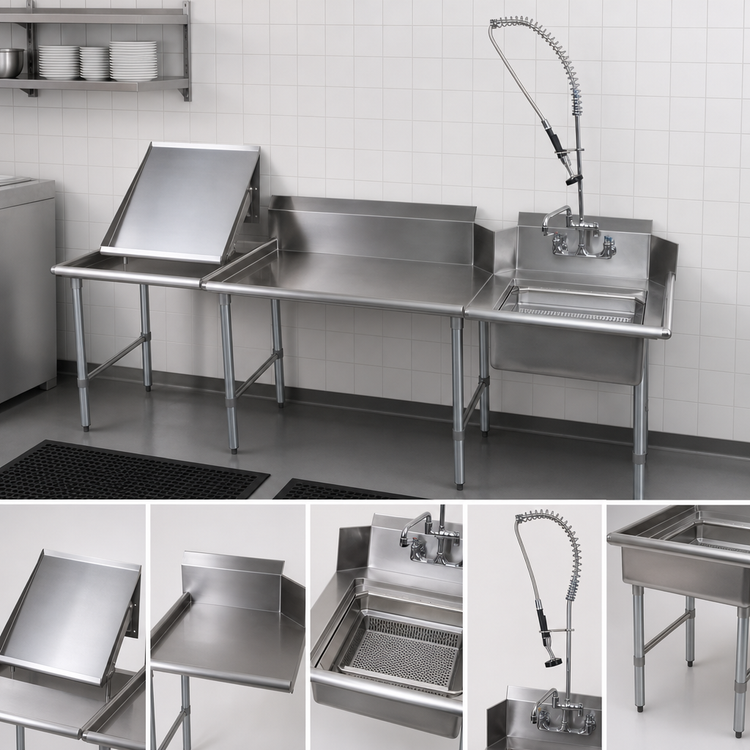 Product image #3 for BK Resources 72-Inch Straight Right-to-Left Dish Table Kit with Pre-Rinse Station