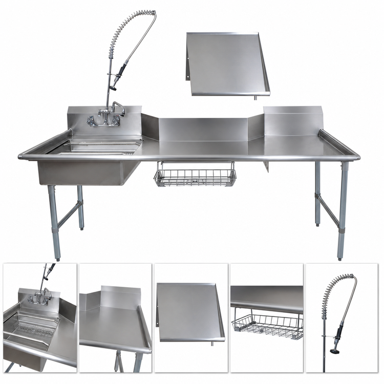 Product image #3 for BK Resources 26-Inch Left-to-Right Straight Dish Table Kit, 304 Stainless Steel
