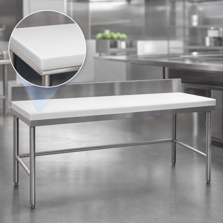Product image #3 for Advance Tabco Poly-Vance 84-Inch x 24-Inch Poly Top Work Table with 6-Inch Stainless Steel Backsplash