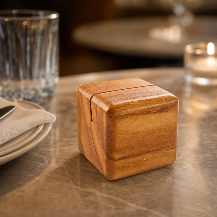 Product image #3 for American Metalcraft 1-1/8 Inch Square Olive Wood Tabletop Menu Card Holder with Narrow Slit