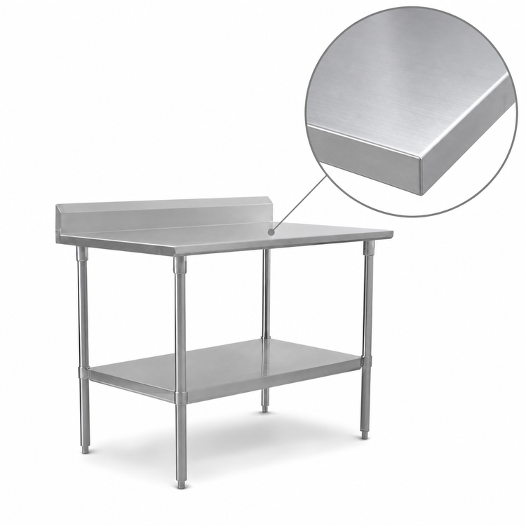 Product image #3 for John Boos Stallion 30" x 30" 16-Gauge 300 Series Stainless Steel Corner Work Table with 5" Backsplash and Undershelf