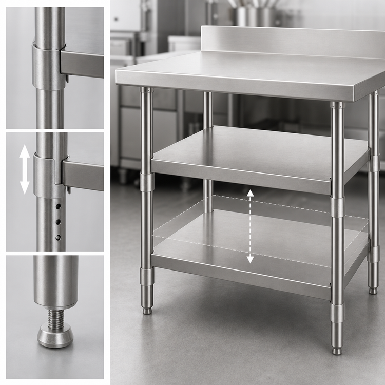 Product image #3 for 30-Inch x 24-Inch Adjustable 18/430 Stainless Steel Undershelf for Uni-Lok® Hat Channel Frame Tables