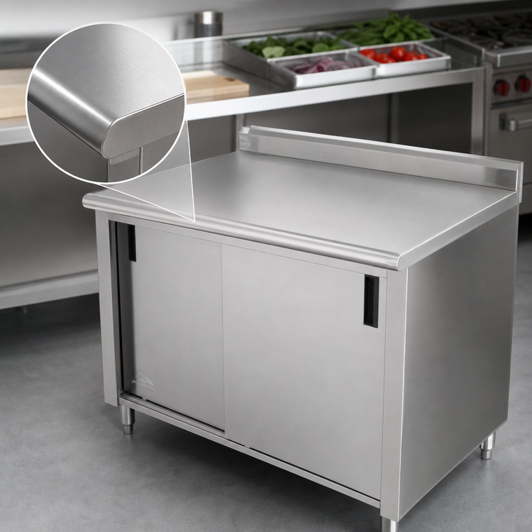 Product image #3 for Advance Tabco 48" x 30" Cabinet Base Enclosed Work Table with Sliding Doors and 14 Gauge 304 Stainless Steel Top