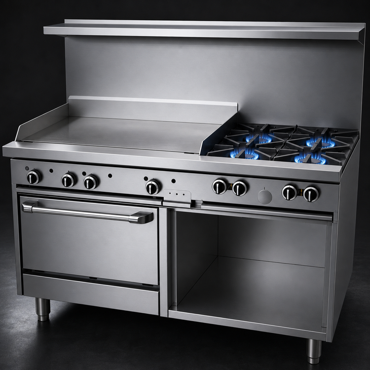 Product image #3 for Garland G Starfire Pro 60-Inch Gas Restaurant Range with 4 Open Burners, 36-Inch Griddle, Standard Oven, and Storage Base