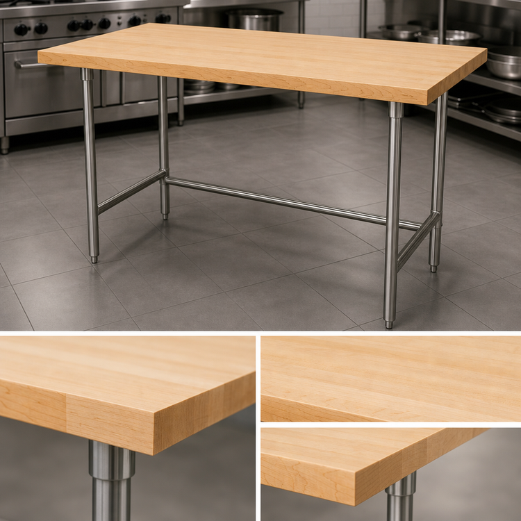 Product image #4 for Advance Tabco TH2S-308 96-Inch x 30-Inch Maple Top Work Table with Stainless Steel Base