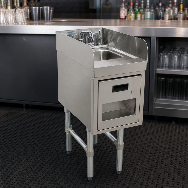 Product image #3 for 15-Inch Freestanding Underbar Hand Sink with Soap and Towel Dispensers, Faucet, and Side Splashes