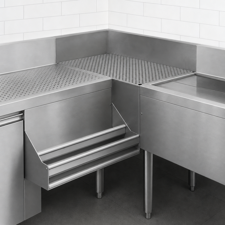 Product image #3 for Advance Tabco Prestige 90° Freestanding Corner Drainboard Filler, 35" x 20", 7" Backsplash