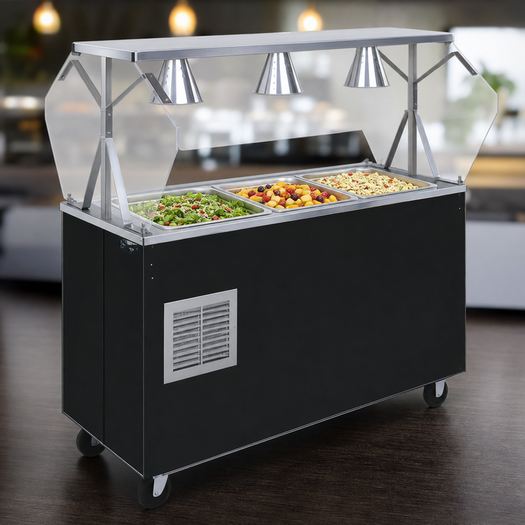 Product image #3 for 2-Series Affordable Portable Refrigerated 3-Pan Cold Food Buffet Station with Granite Wrapper and Breath Guard