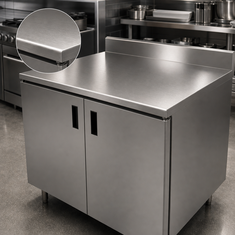 Product image #3 for Advance Tabco Special Value Economy Enclosed Work Table, 60" x 24", Cabinet Base, 16-Gauge 304 Stainless Steel Top, 5" Backsplash