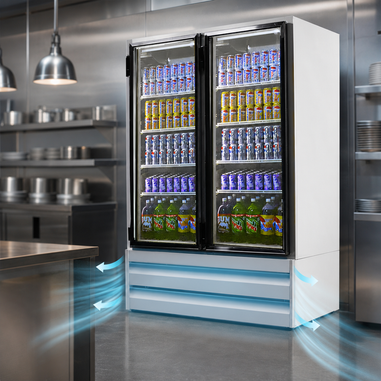 Product image #3 for Howard-McCray GF42BM-FF 42 Cu. Ft. Two-Section Bottom-Mount Self-Contained Hinged Glass Door Freezer Merchandiser