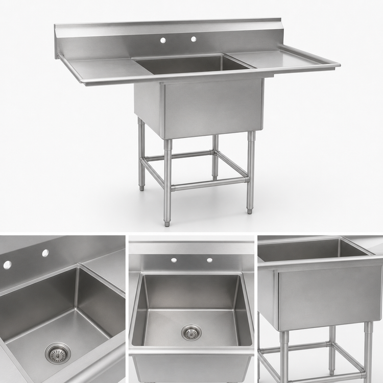 Product image #3 for Spec-Master FN Series 80-Inch x 27-Inch One-Compartment Stainless Steel Sink with Dual 30-Inch Drainboards