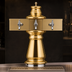 Thumbnail image #3 for Glastender Vienna 3-Faucet Polished Brass Air-Cooled Draft Dispensing Tower with Surface-Mount Drain Pan