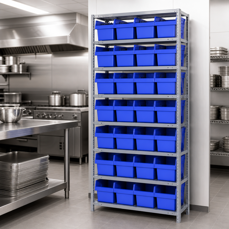 Product image #3 for Quantum Heavy Duty Stationary Wire Shelving Unit with 8 Shelves and 28 Bins, 36 x 12 x 75 Inches