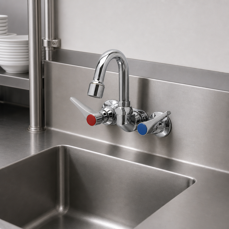 Product image #3 for T&S Brass Wall-Mount Workboard Faucet, 4-Inch Centers, Swivel Gooseneck Spout, Cerama Cartridges
