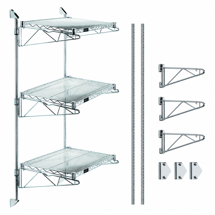 Product image #3 for Quantum Wall-Mount Cantilever Shelving Starter Unit with 3 Wire Shelves, 54-Inch Posts