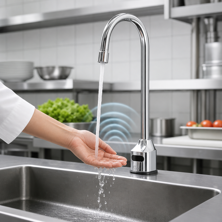 Product image #3 for ChekPoint Touchless Deck-Mount Single-Hole Rigid Gooseneck Electronic Faucet, Chrome-Plated Brass, Less Mixing Valve