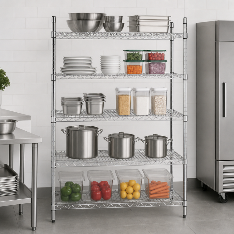 Product image #3 for Quantum 48" W x 21" D x 63" H Stainless Steel Wire Shelving Starter Kit, Stationary, 5-Shelf