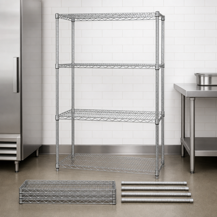 Product image #3 for Quantum 36"W x 36"D x 63"H 4-Shelf Stationary Wire Shelving Starter Kit, 304 Stainless Steel, 600-800 lb. Capacity