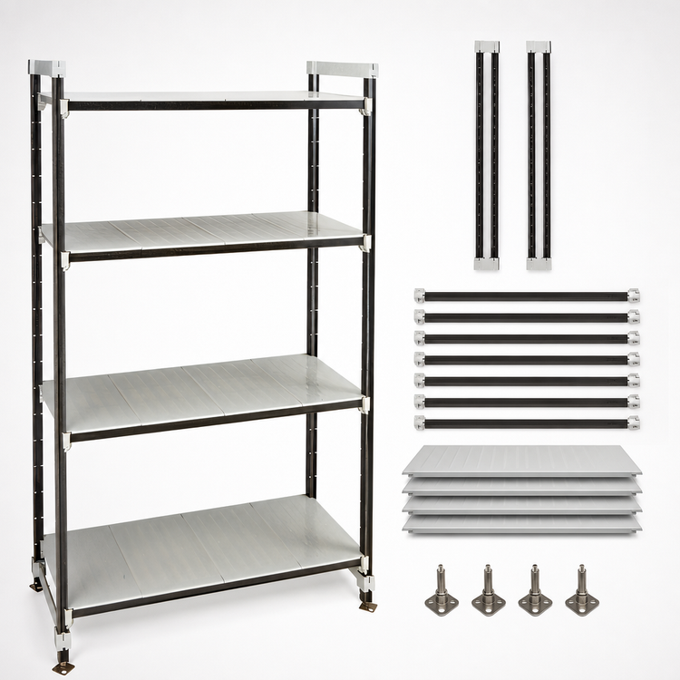Product image #3 for Cambro Camshelving Elements XTRA High Density Top Rail Stationary Starter Unit, 18 in. D x 48 in. L x 81 in. H, 4-Shelf Solid