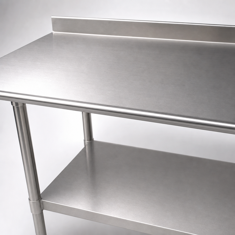 Product image #3 for Advance Tabco Special Value Series 60-Inch x 30-Inch 18 Gauge 430 Stainless Steel Work Table with 5-Inch Backsplash and Undershelf