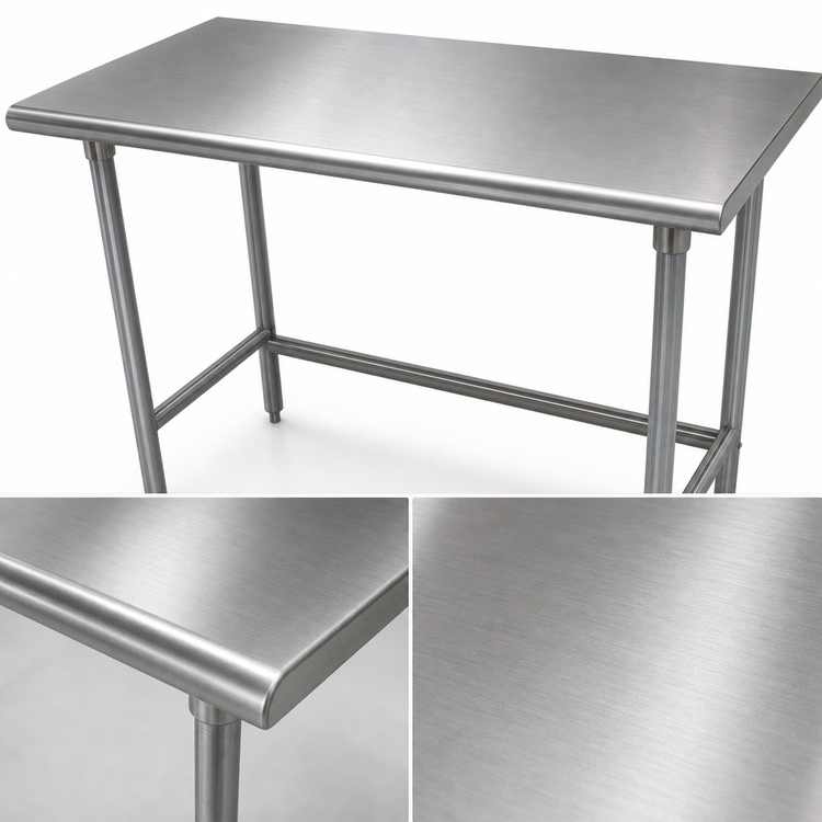Product image #3 for Advance Tabco 108-Inch x 30-Inch 14-Gauge 304 Stainless Steel Flat Top Work Table with Galvanized Open Base