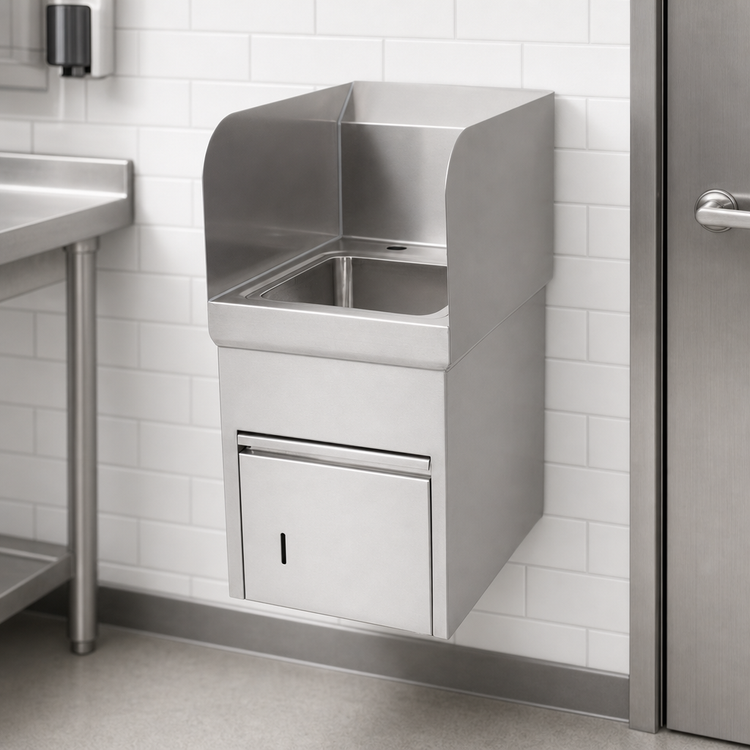 Product image #3 for John Boos Pro-Bowl Wall-Mount Stainless Steel Hand Sink with Towel Dispenser, 9 x 9 Inch Bowl, Left and Right Side Splashes