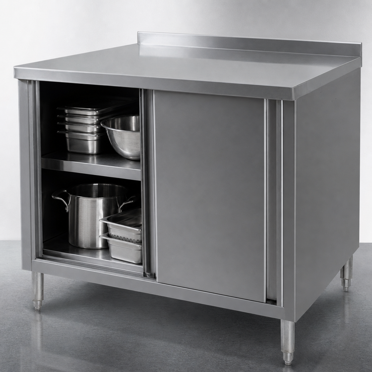 Product image #3 for Stainless Steel Enclosed Work Table with Sliding Door Cabinet Base, 72W x 30D x 38H