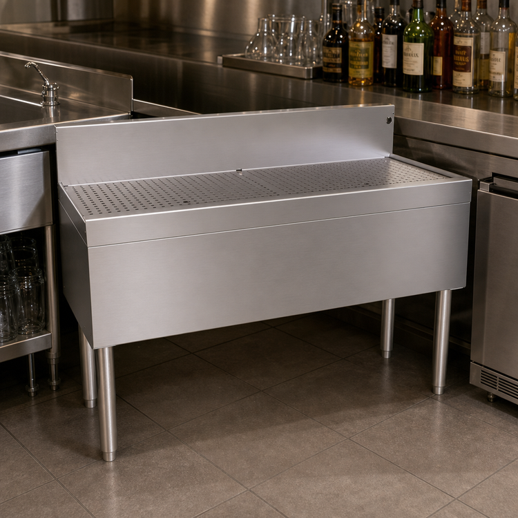 Product image #3 for Glastender Free-Standing Stainless Steel Underbar Drainboard with Removable Perforated Insert, 48 x 19 Inches