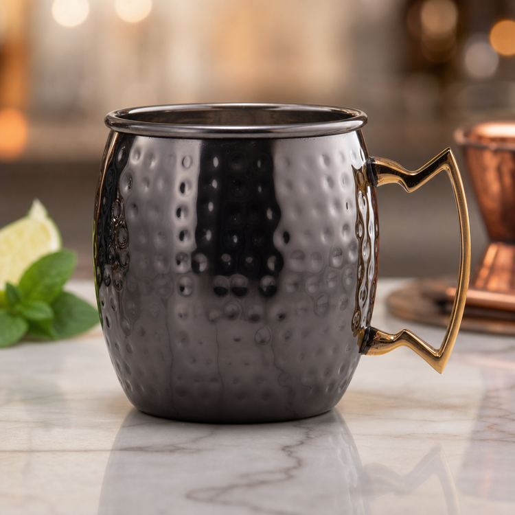 Product image #3 for American Metalcraft 16 oz Moscow Mule Mug with Brass Handle, Stainless Steel, Black Hammered Finish