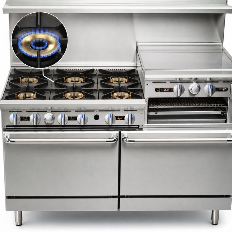 Product image #3 for Imperial Pro Series 60-Inch Gas Restaurant Range with 6 Open Burners, 24-Inch Griddle/Broiler and 2 Convection Ovens