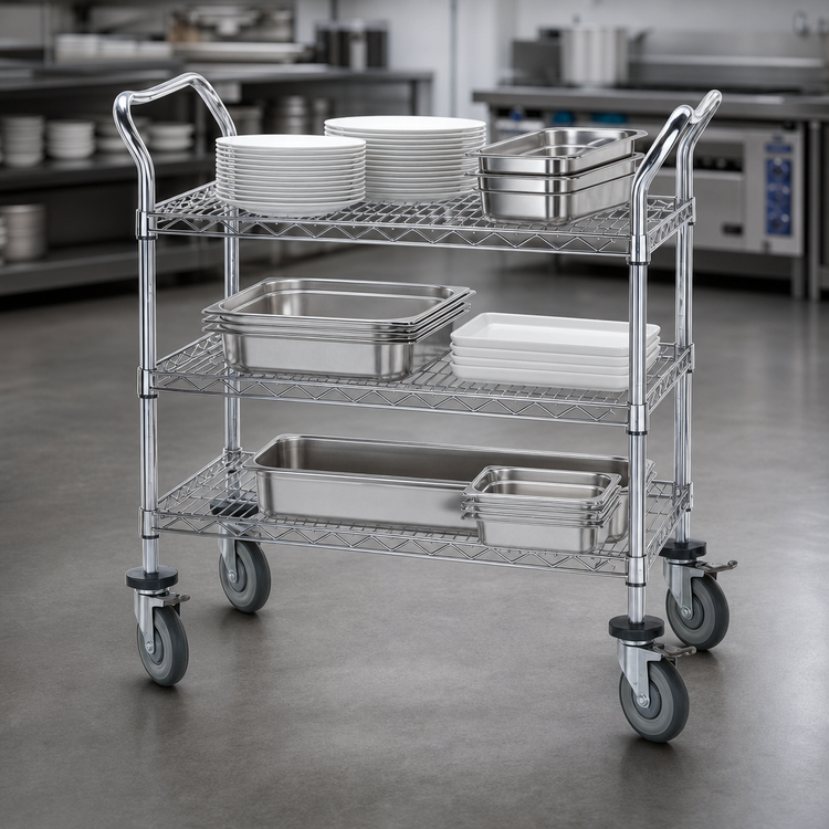 Product image #3 for Advance Tabco Special Value Series 3-Shelf Chrome-Plated Wire Utility Bus Cart, 36 x 24 x 38 Inches
