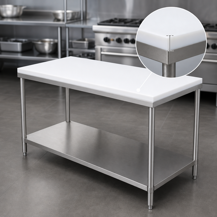 Product image #3 for Poly-Vance 48-Inch x 24-Inch Poly-Top Work Table with Adjustable Stainless Steel Undershelf