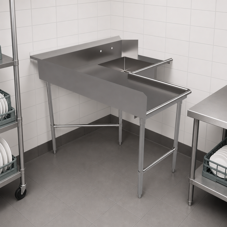 Product image #3 for BK Resources Corner L-Shaped Soiled Dishtable with 20 x 20 x 8 Inch Welded Bowl, 60 x 48 Inch