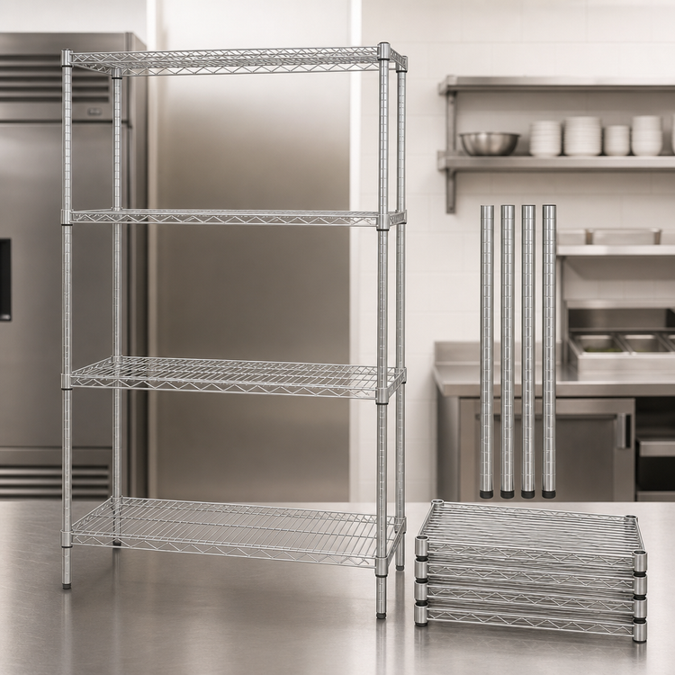 Product image #3 for Quantum 36 in. x 36 in. x 63 in. Chrome Wire Shelving Starter Kit, Stationary 4-Shelf Unit