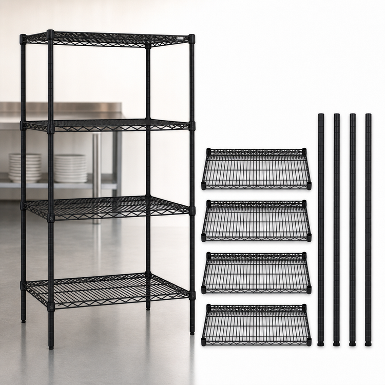 Product image #3 for Quantum Stationary Black Epoxy Wire Shelving Starter Kit, 30"W x 14"D x 74"H