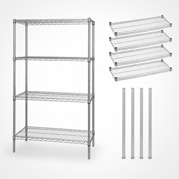 Product image #3 for Quantum Chrome Wire Shelving Starter Kit, 36-Inch W x 21-Inch D x 63-Inch H, 4-Shelf Stationary Unit