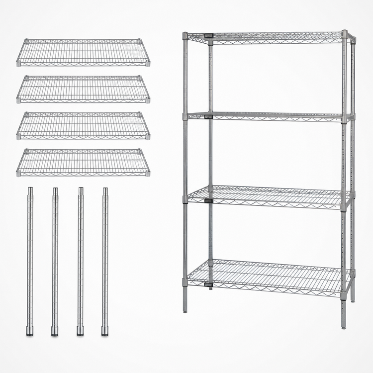Product image #3 for Quantum Stationary Wire Shelving Starter Kit, 36 x 30 x 86 Inches, 4 Shelves, Chrome-Plated